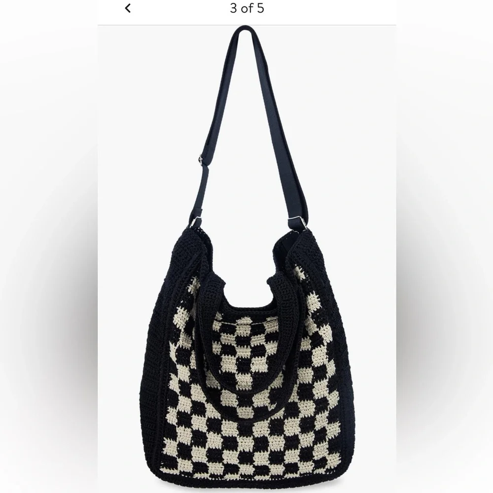 The SAK Black & Cream Check Crochet Tote Bag - Women